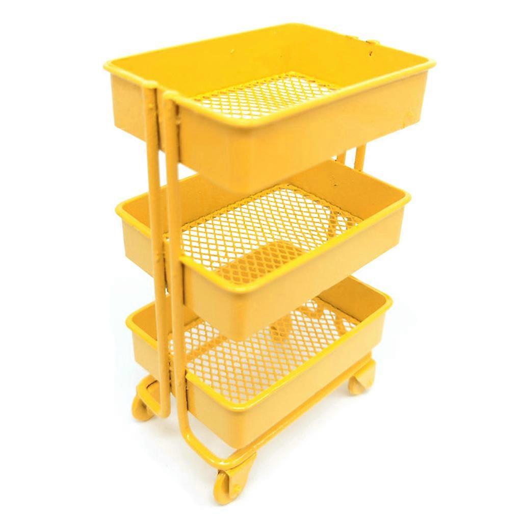 Mini Trolley Floor Storage Rack with Wheel Dollhouse Miniature Furniture Shelf Bookshelf Storage Display Rack Decoration Yellow