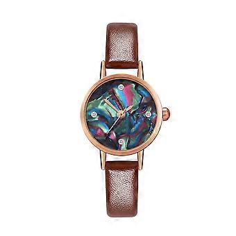 Mode Unisex Horloge Ronde Wijzerplaat Stijlvolle Quartz Analoog Polshorloge (Zwarte Spiegel Bruine Band)
