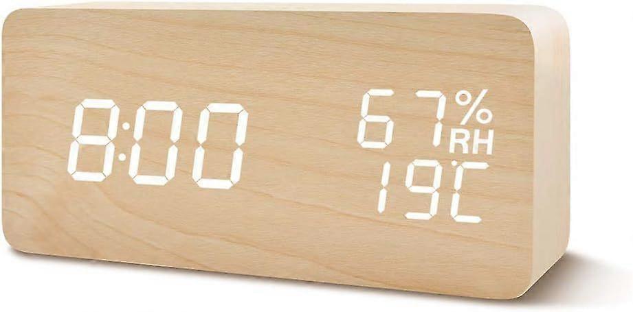 LED Digital Alarm Clock Date Humidity Temperature Wood Look Decorative Clock Alarm