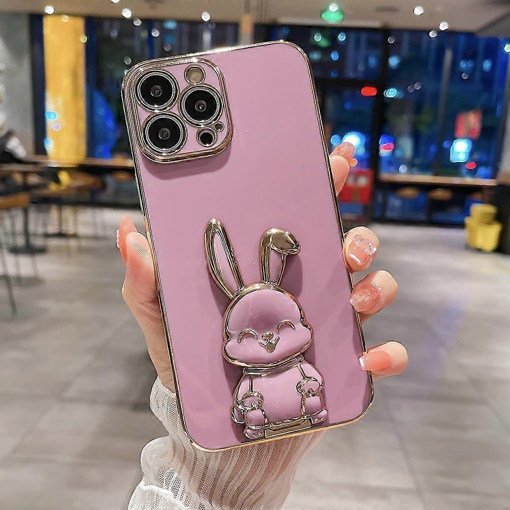 For iPhone 12 Pro Plating Rabbit Holder Phone Case