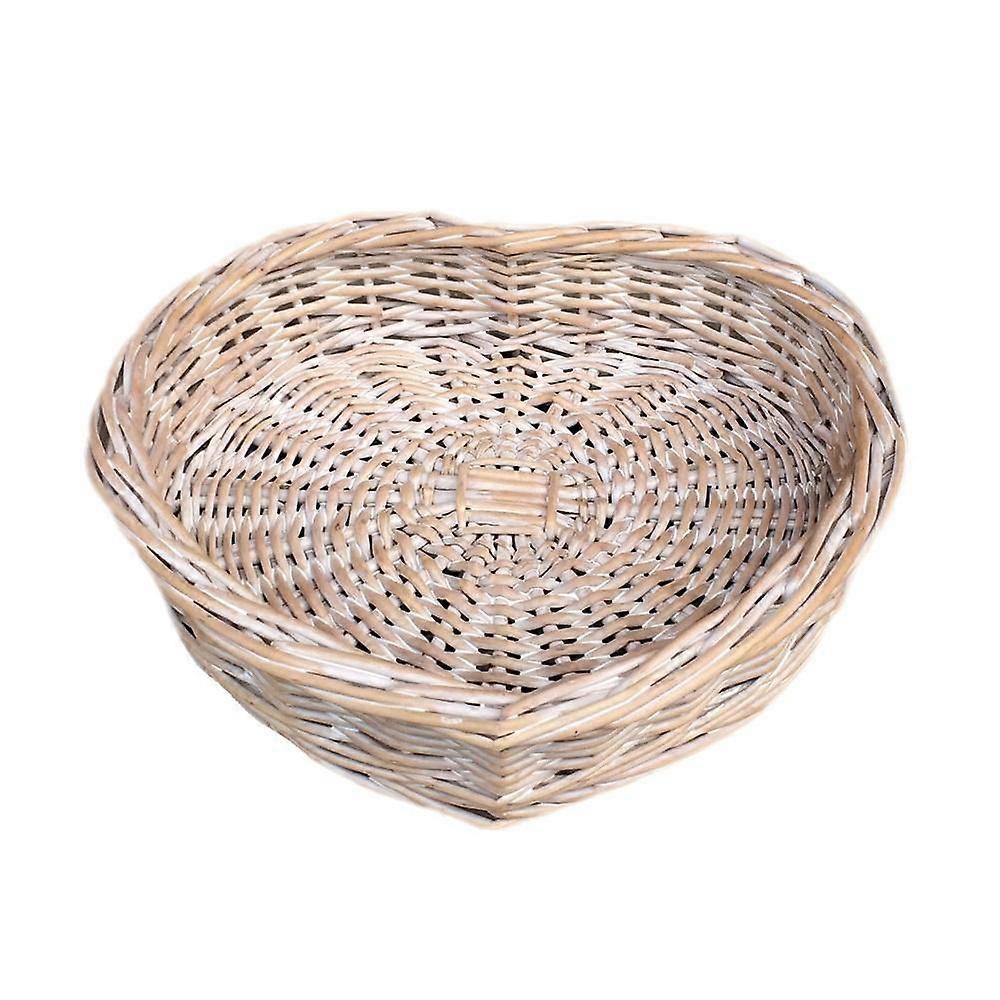 Whitewash Heart Shaped Wicker Tray