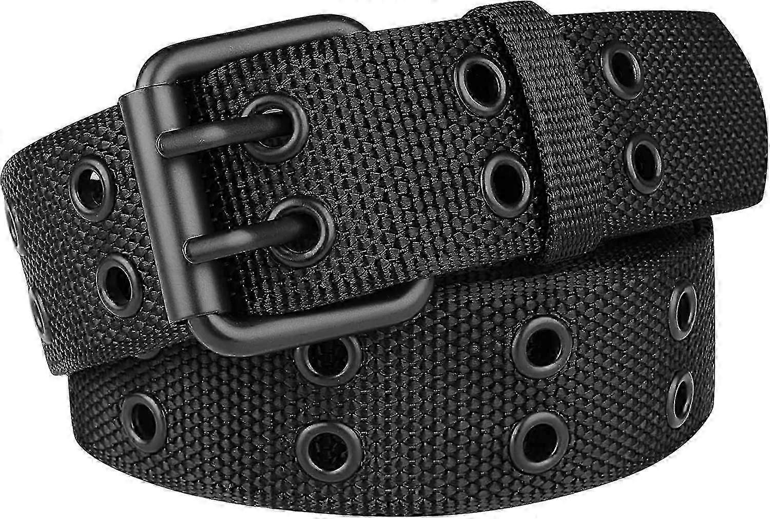 Double Prong Belt Plus Size 39 To 67' Black Grommet Nylon Belts For Men Women Unisex A