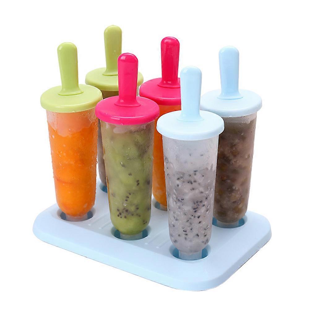 6 Cells DIY Ice Cream Maker Lolly Mould Plastic Round Shape Popsicle Make Molds