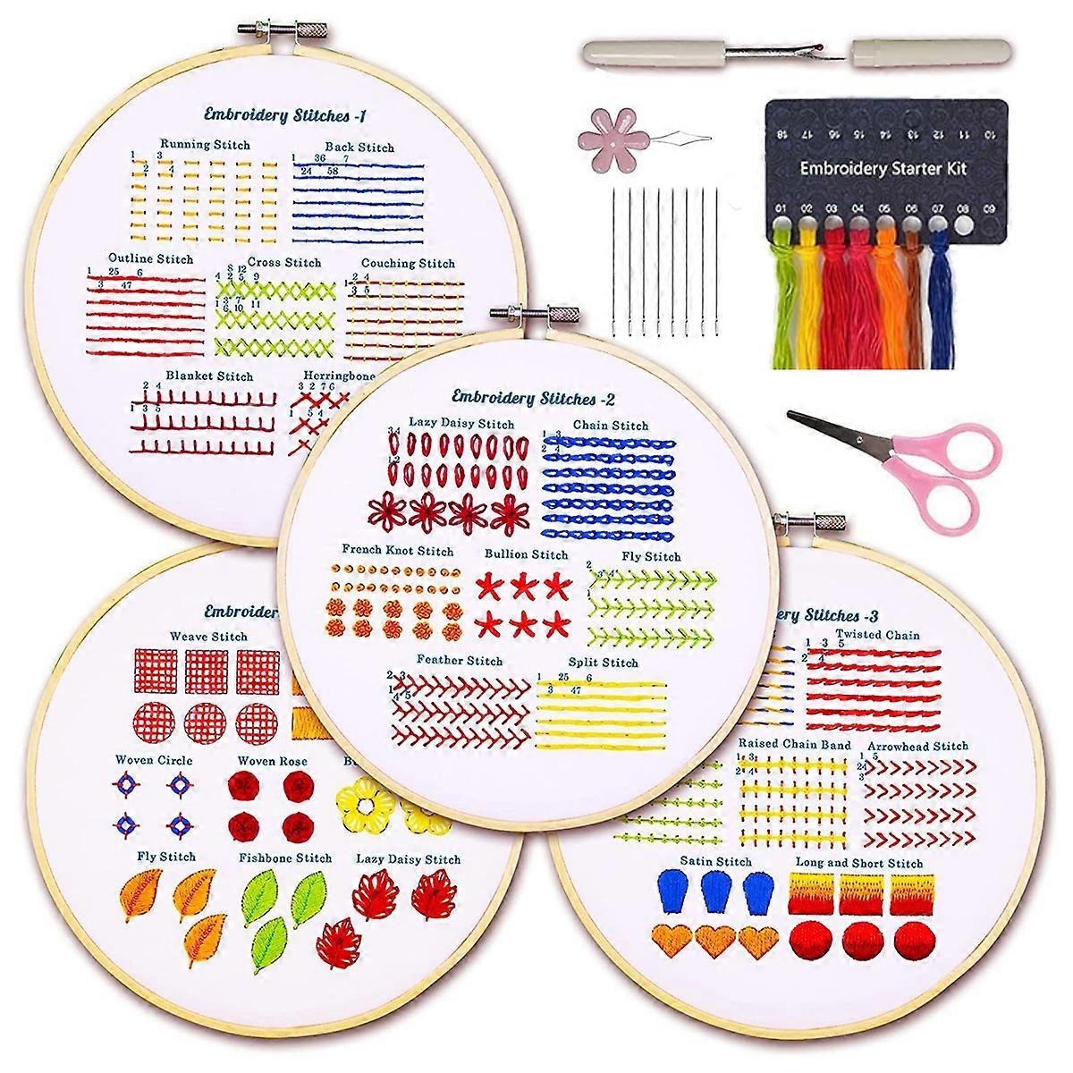 Embroidery Starter Kit with Practice Instructions for Beginners, Cross Stitch Kits for Adults with  Embroidery Hoop, Color Threads, Needles and Skill