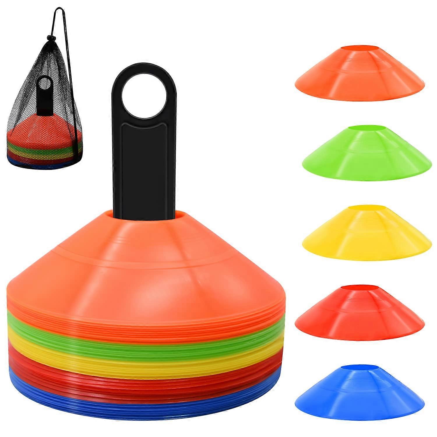 25/50/100/200 Pack Agility Soccer Cones with Carry Bag, Multi-Color Training Discs for Football, Basketball, Coaching