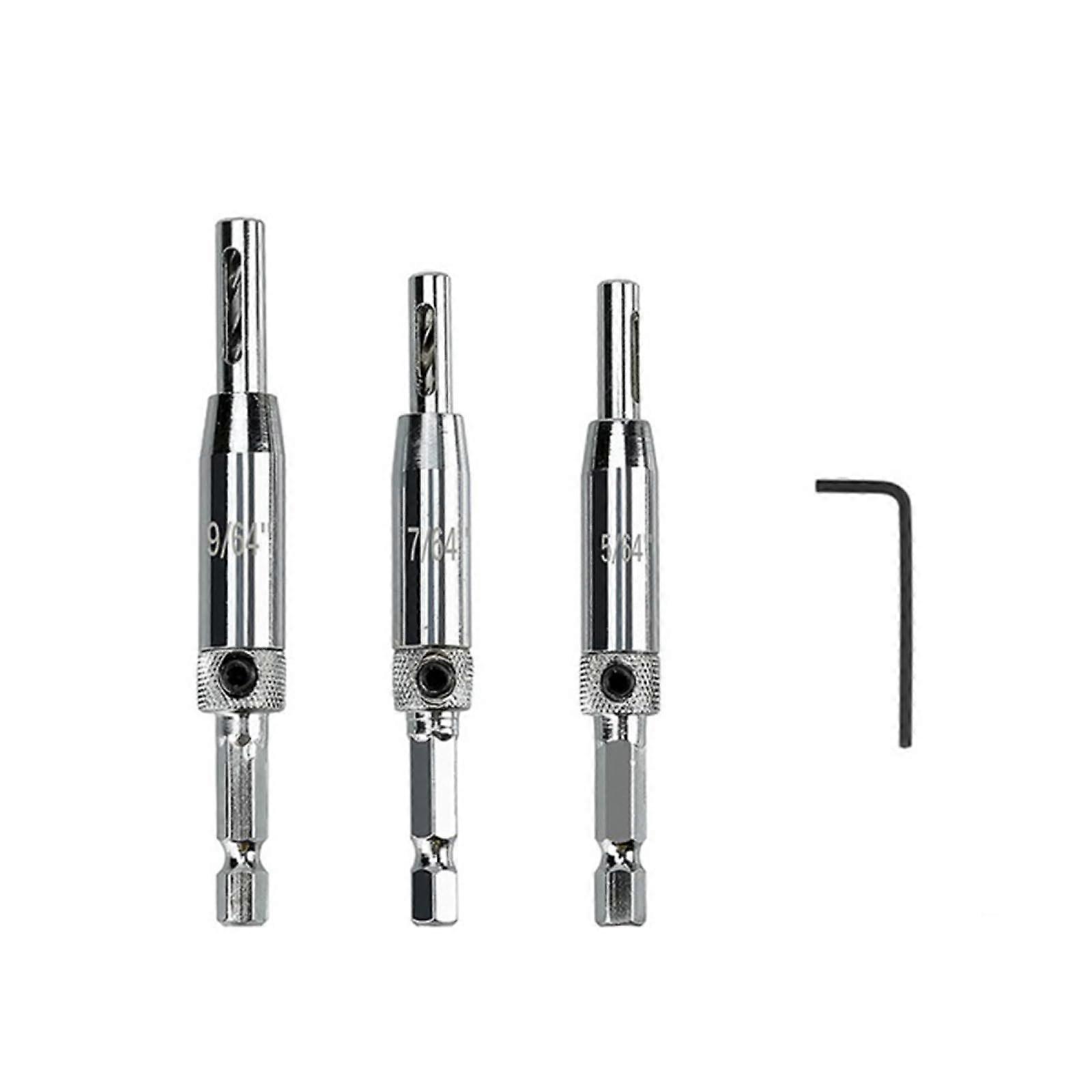 3Pcs Self Centering Hinge Drill Bits Set 5/64' 7/64' 9/64' Speed High Steel Door Cabinet Pilot Holes HSS Hex Groove