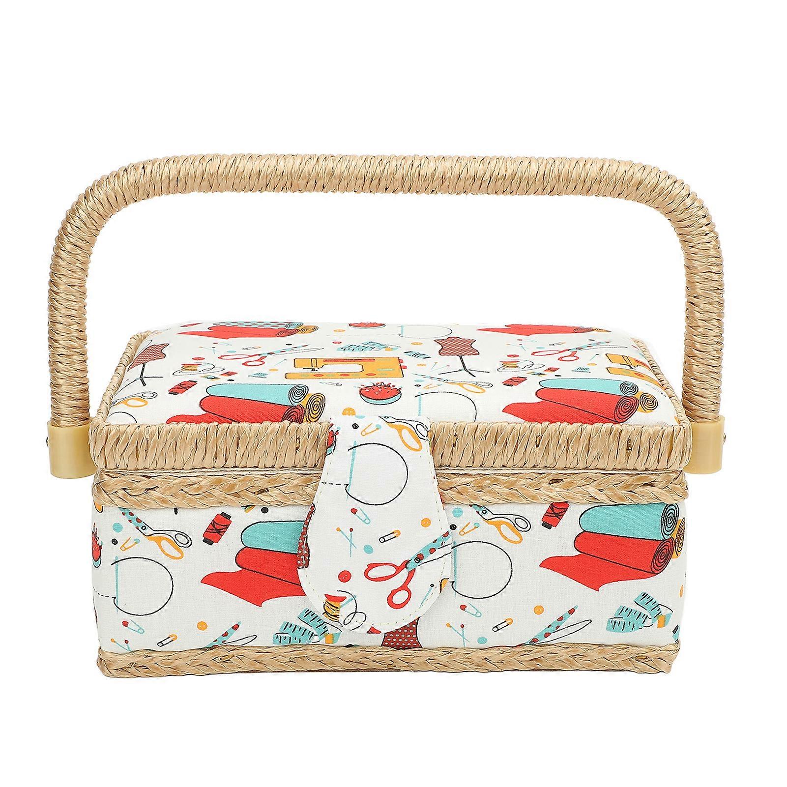 Sewing Basket Polyester Fabric Sewing Supplies Organizer with Removable Plastic Tray for Needle Thread Scissors