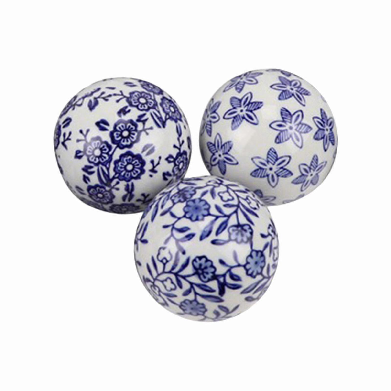 3Pcs Porcelain Ceramic Balls with Clear Patterns for Garden Bird Bath Pool Decor