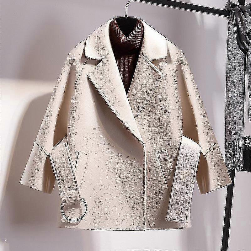 Kamel Kort ullrock Kvinnor Bältad jacka Solid ull Kappa Slips Midja Elegant Höst