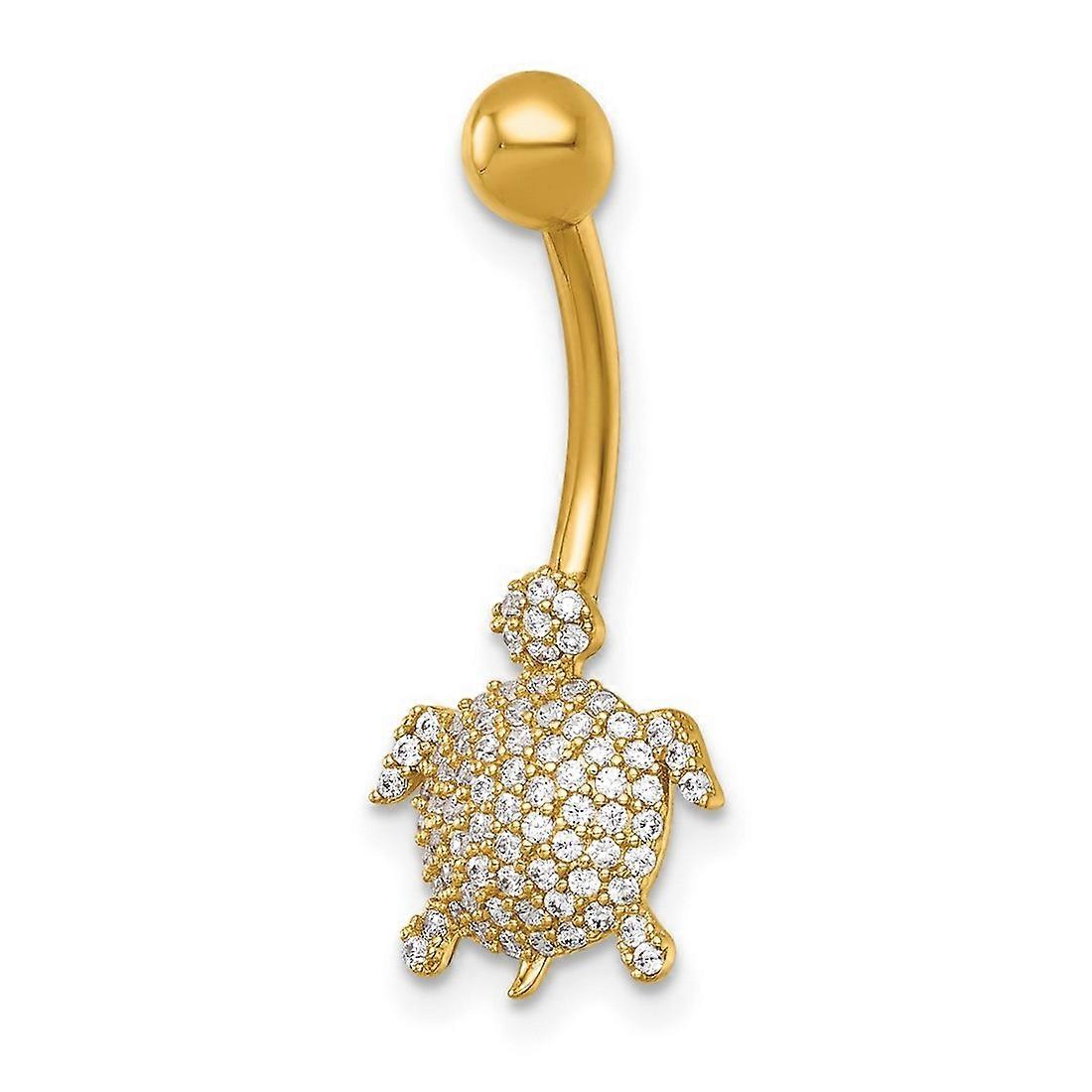 11.45mm 14k Solid Yellow Gold 14 Gauge Polished Pave Cubic Zirconia Turtle Navel Ring Band Style-Ring for Women
