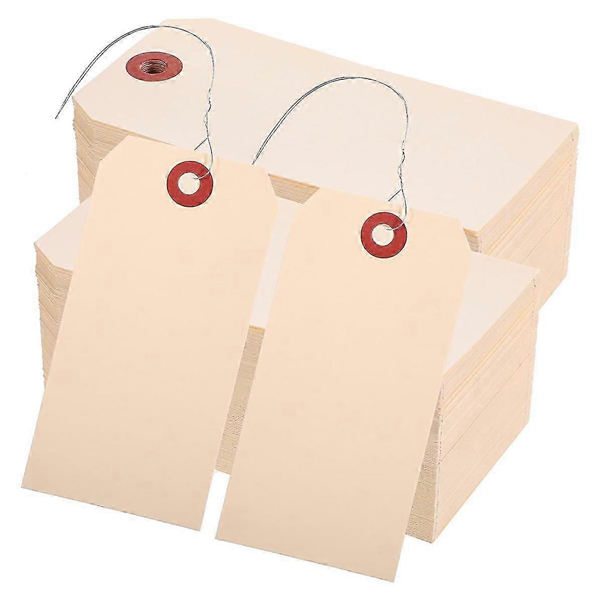 400 Pcs Wire Tags Blank Shipping Tags with Wire Manila Tags Label Hanging Tags with Reinforced Hole and Metal Wire