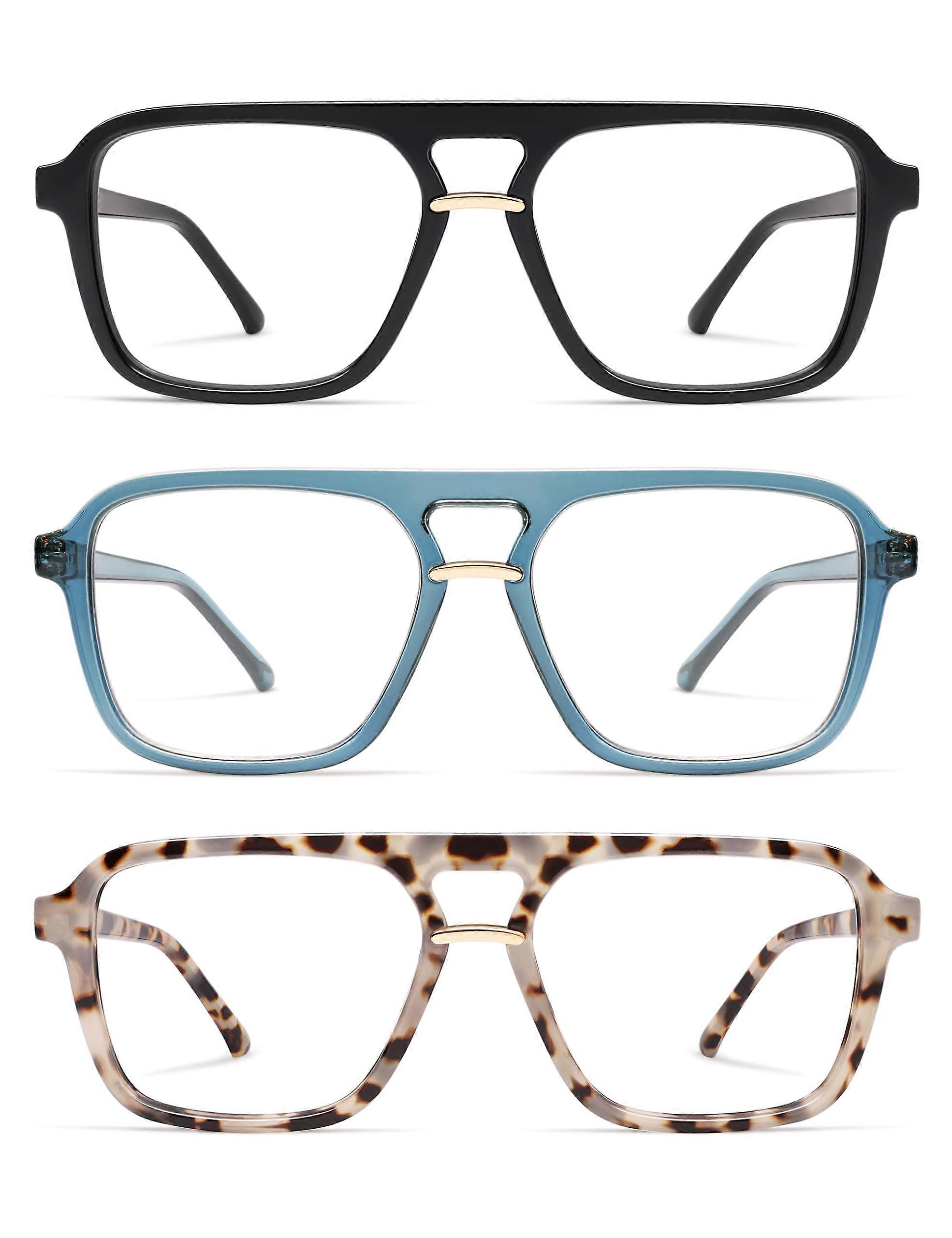 3 Pack Aviator Reading Glasses for Men and Women, Square Blue Light Blocking Readers, AM6164, Stylish and Trendy Design