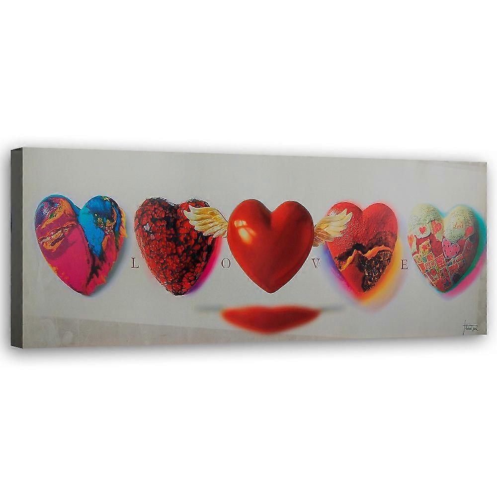 Tisk na plátno, Srdce a láska nápis na bílém pozadí - 150x50