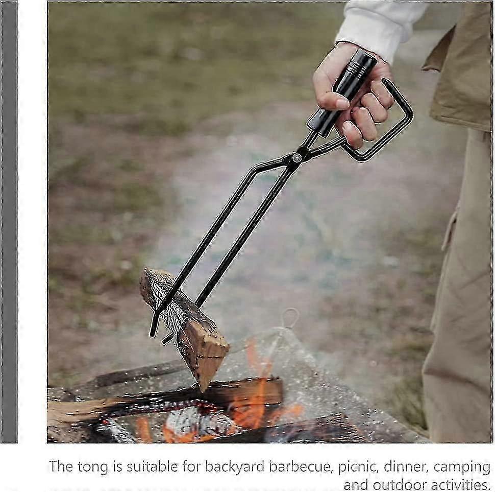 Fireplace Tongs, Stainless Steel Firewood Tongs Log Grabber With Wood Handle- Charcoal Clamp Fire Place Tools Accessories (1pc, Black)