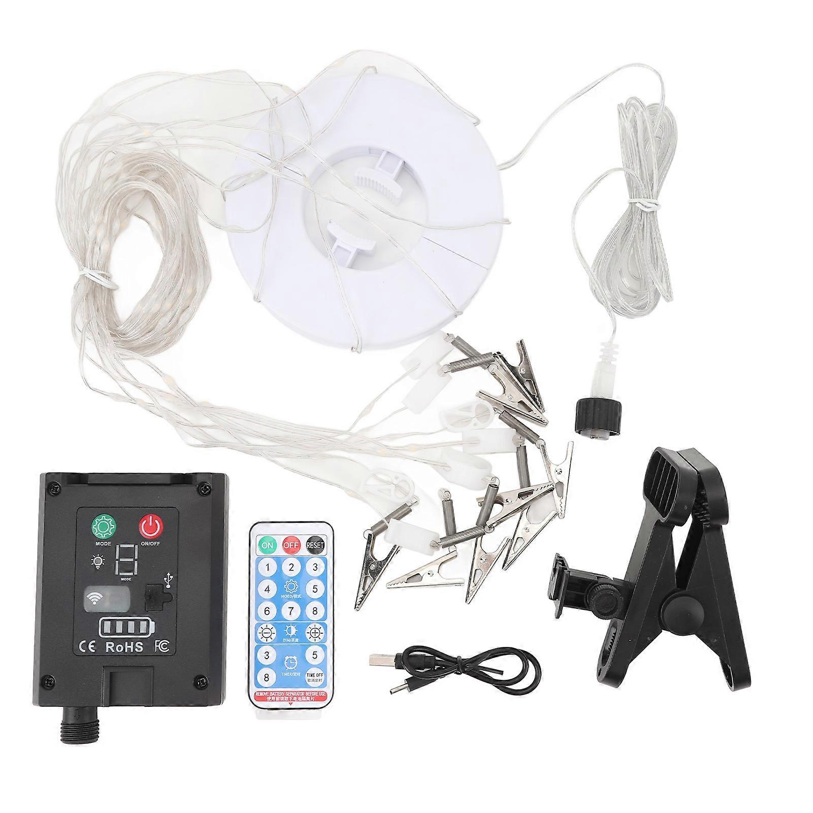 Solar Umbrella Light with Clip USB Charging Remote Control Decorative 104LED Lamp String for Beach Tent Camping Party
