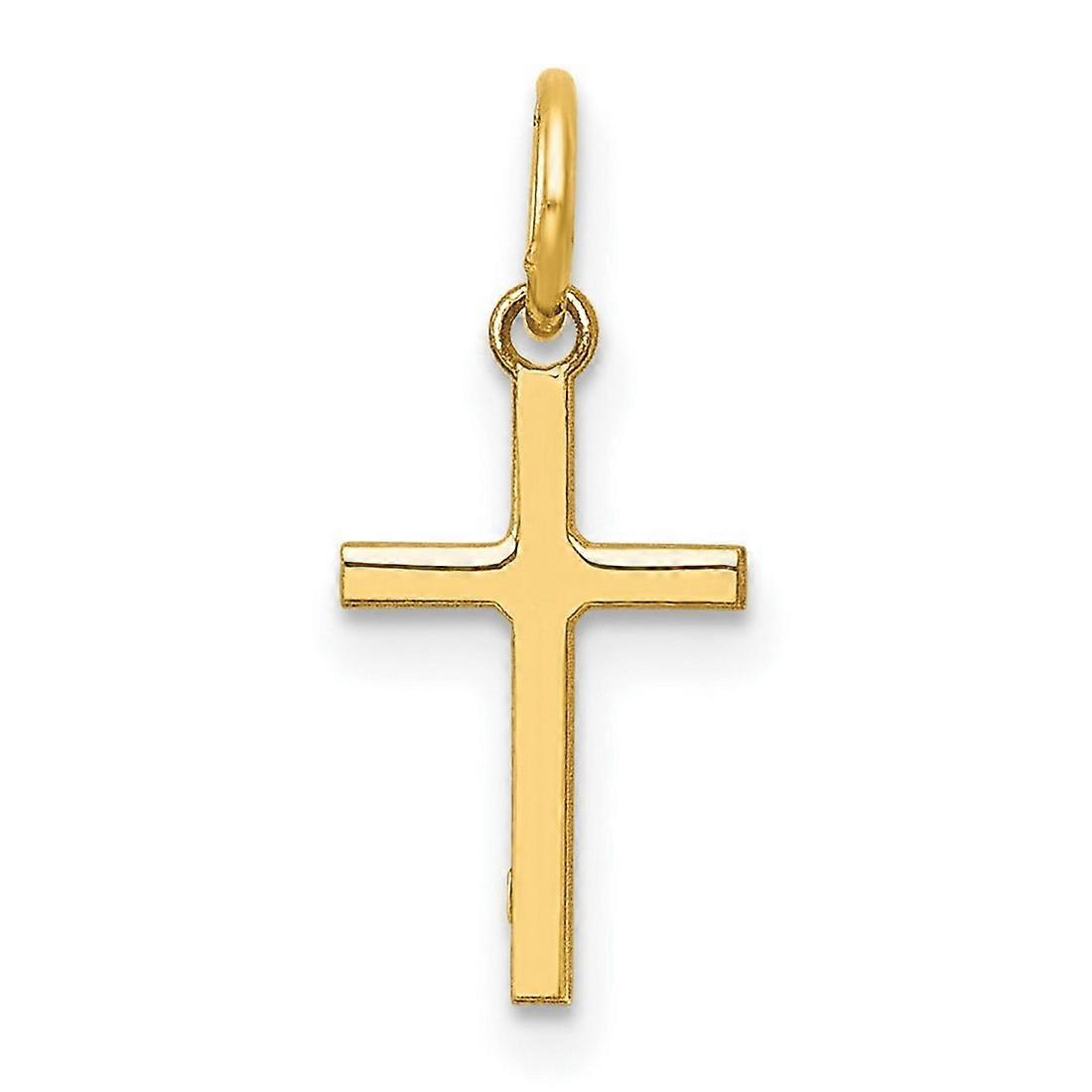 女性のための14Kソリッドイエローゴールドポリッシュ宗教信仰クロスチャームペンダントネックレス - .2グラム
