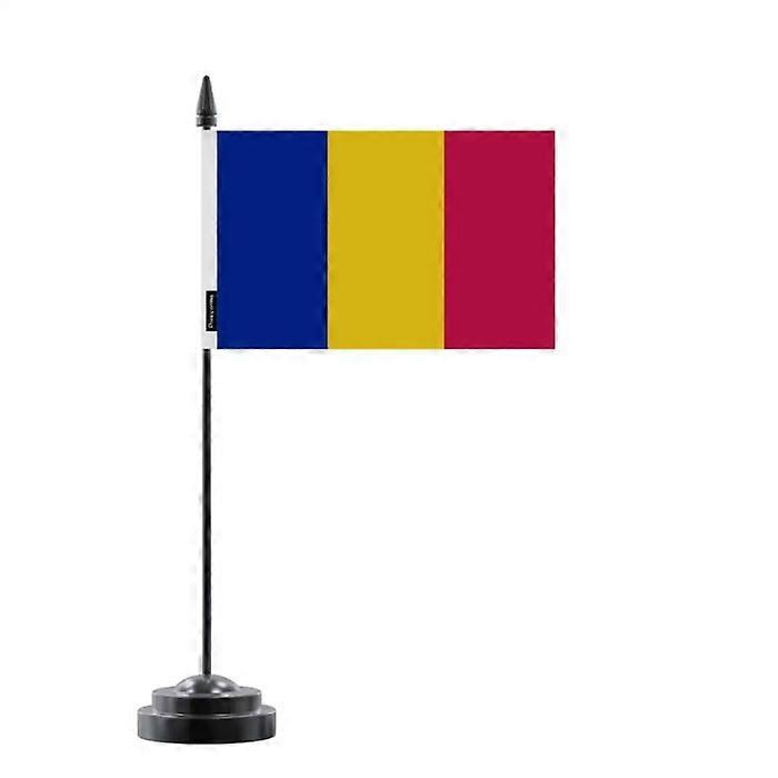 Table Flag - Chad - 14 x 21 cm - Polyester - Plastic Mast - Double-Sided Print