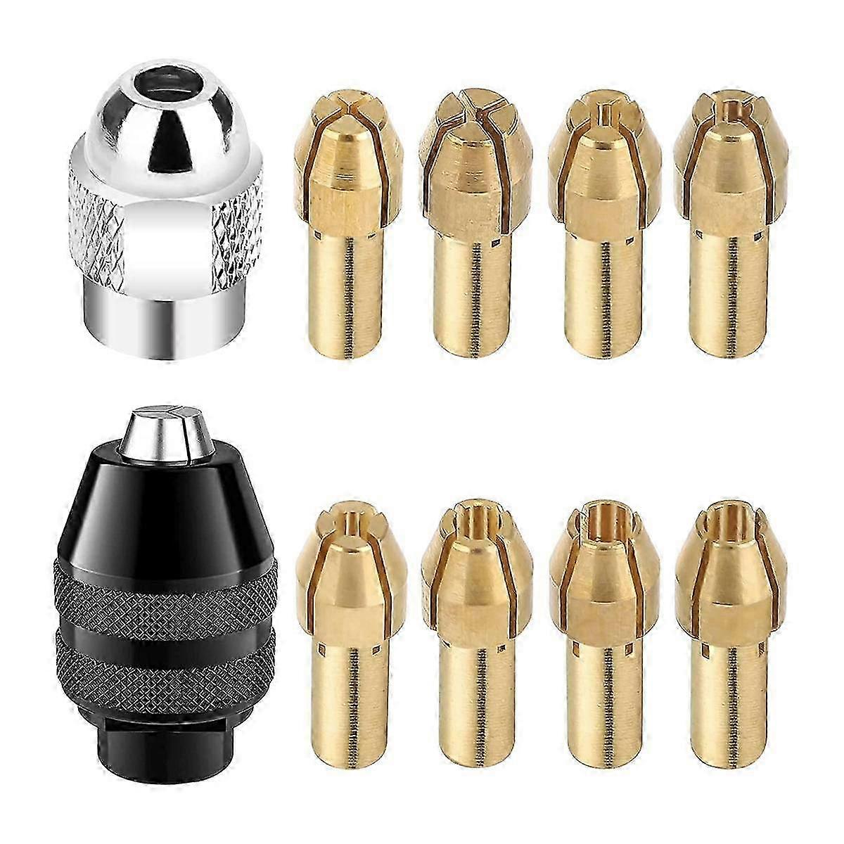 8Pcs Brass Collet Set with Keyless Drill Chuck, Replacement 4485 Brass Quick Change Drill Nut Tool