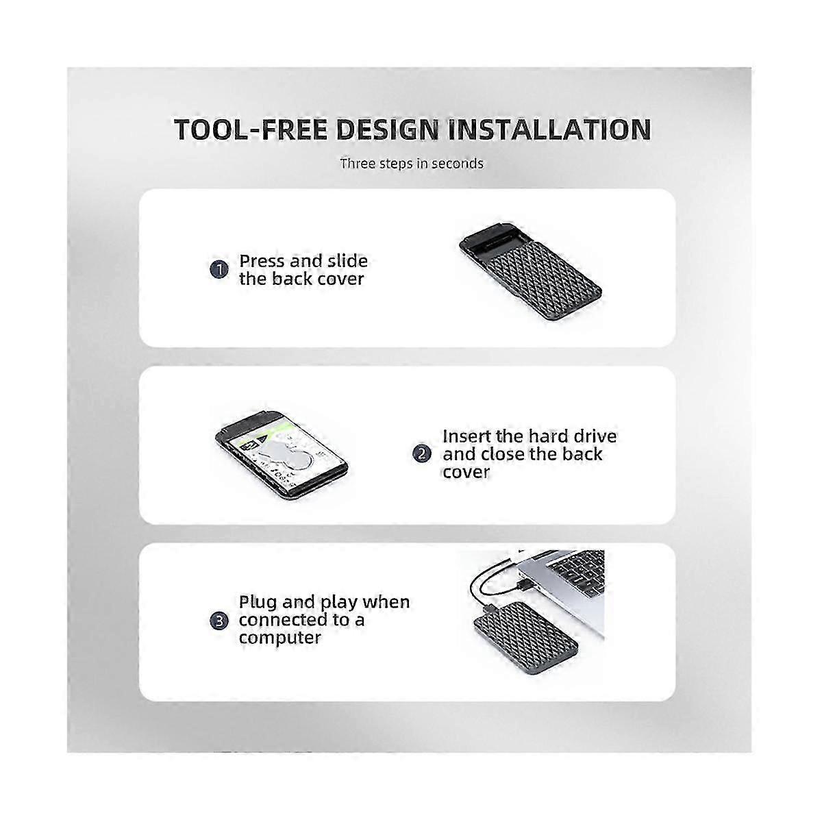 HDD Case External Enclosure for 2.5 Inch SATA HDD SSD Type C to USB 3.0 Case Drive for PC Laptop