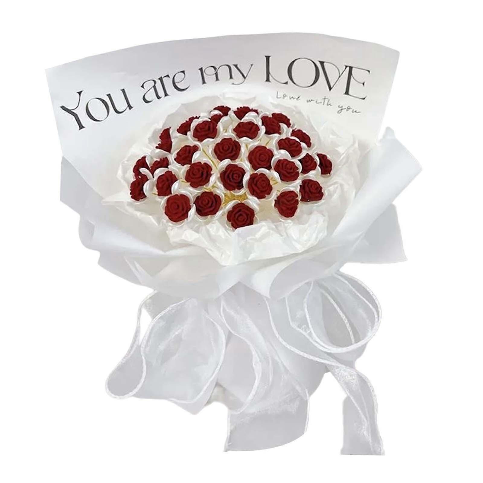 DIY Simulation Rose Bouquet with Floral Wrapping Paper 13 Pieces Rose Realistic