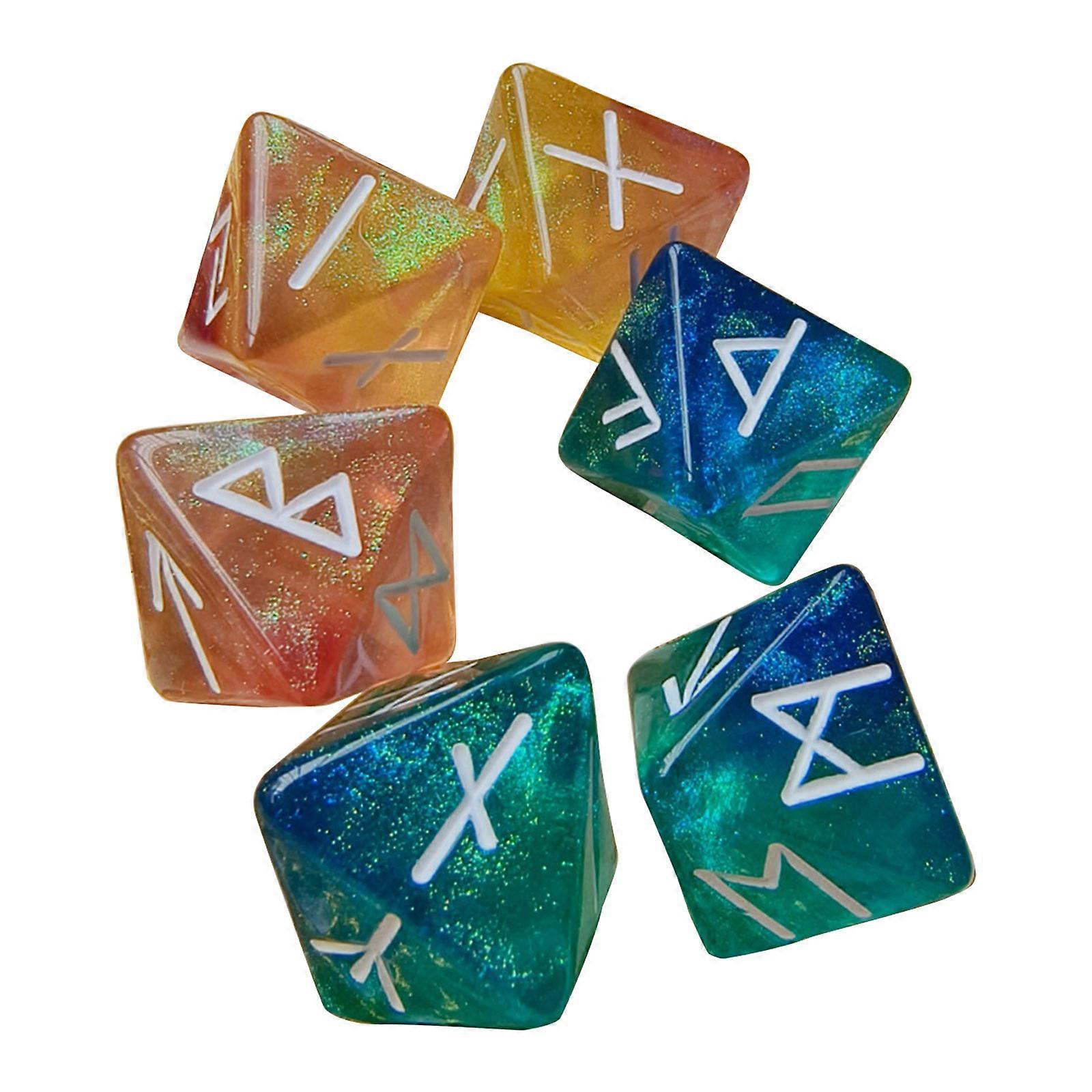 6pcs Mystical Runes Dices Acrylic 8 Sided Dices Tone Assorted Polyhedral Dices for Smooth Rolling Blue and green and p