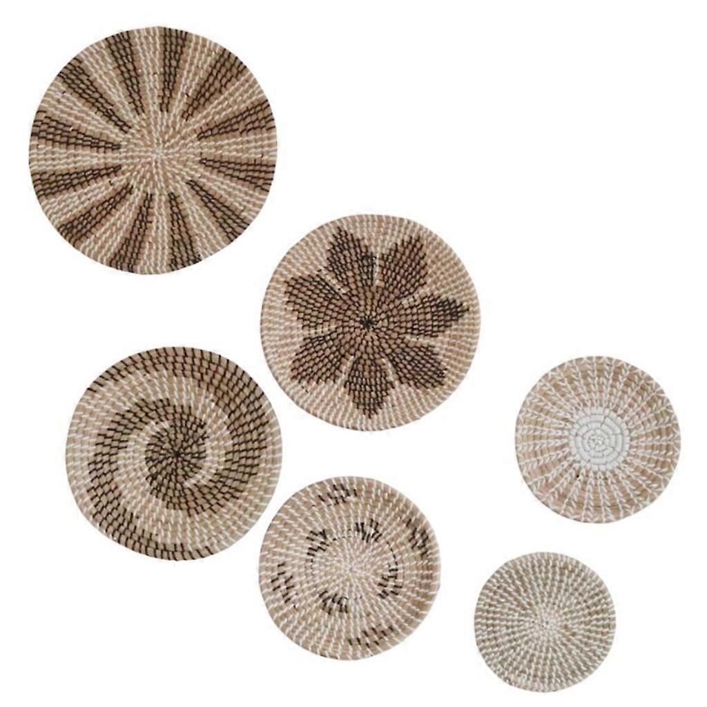 6pcs χειροποίητο κρεμαστό καλάθι τοίχων Boho επίπεδη υφαμένη θαλάσσια βλάστηση που κρέμεται διακοσμητικό μπολ δίσκων για την κουζίνα υπνοδωματίων καθιστικού