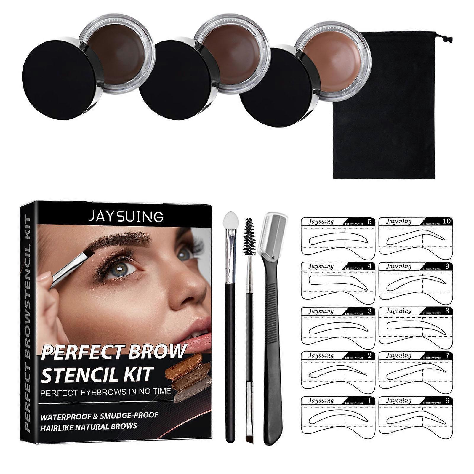 High Pigmented Eyebrow Cream Makeup Kit Waterproof Brow Pomade Gel with Eyebrow Stencils Create Natural Brow Makeup