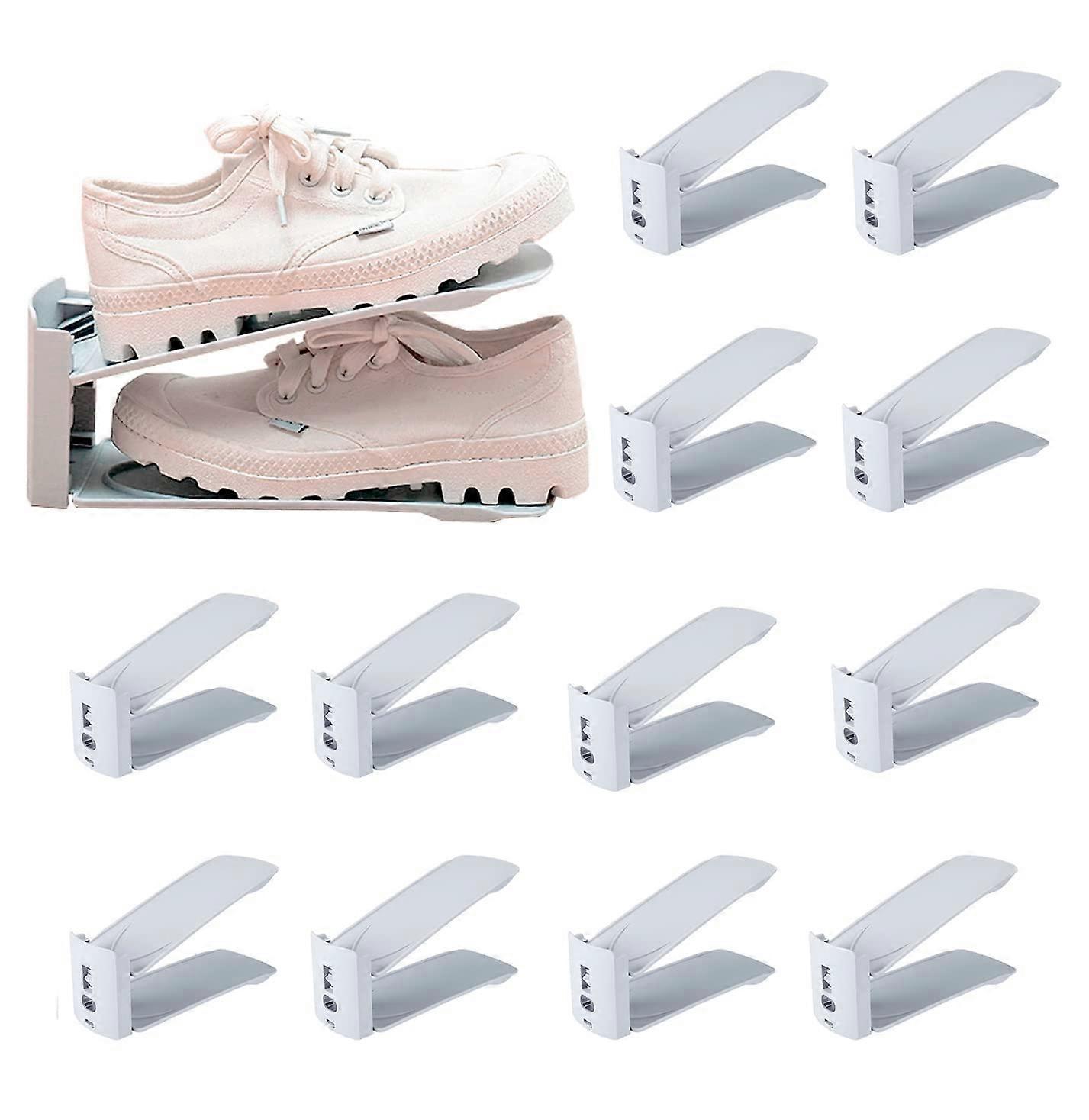 Shoe Organiser, Space Saving, NonSlip Shoe Rack, 3 Height Adjustable, Pack of 12 Grey