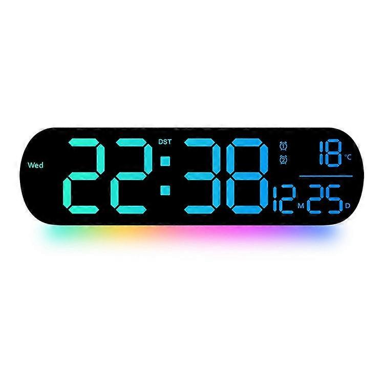 6651R RGB LED Digital Wall Clock Living Room Large Display Week Date Temperature Alarm Clock