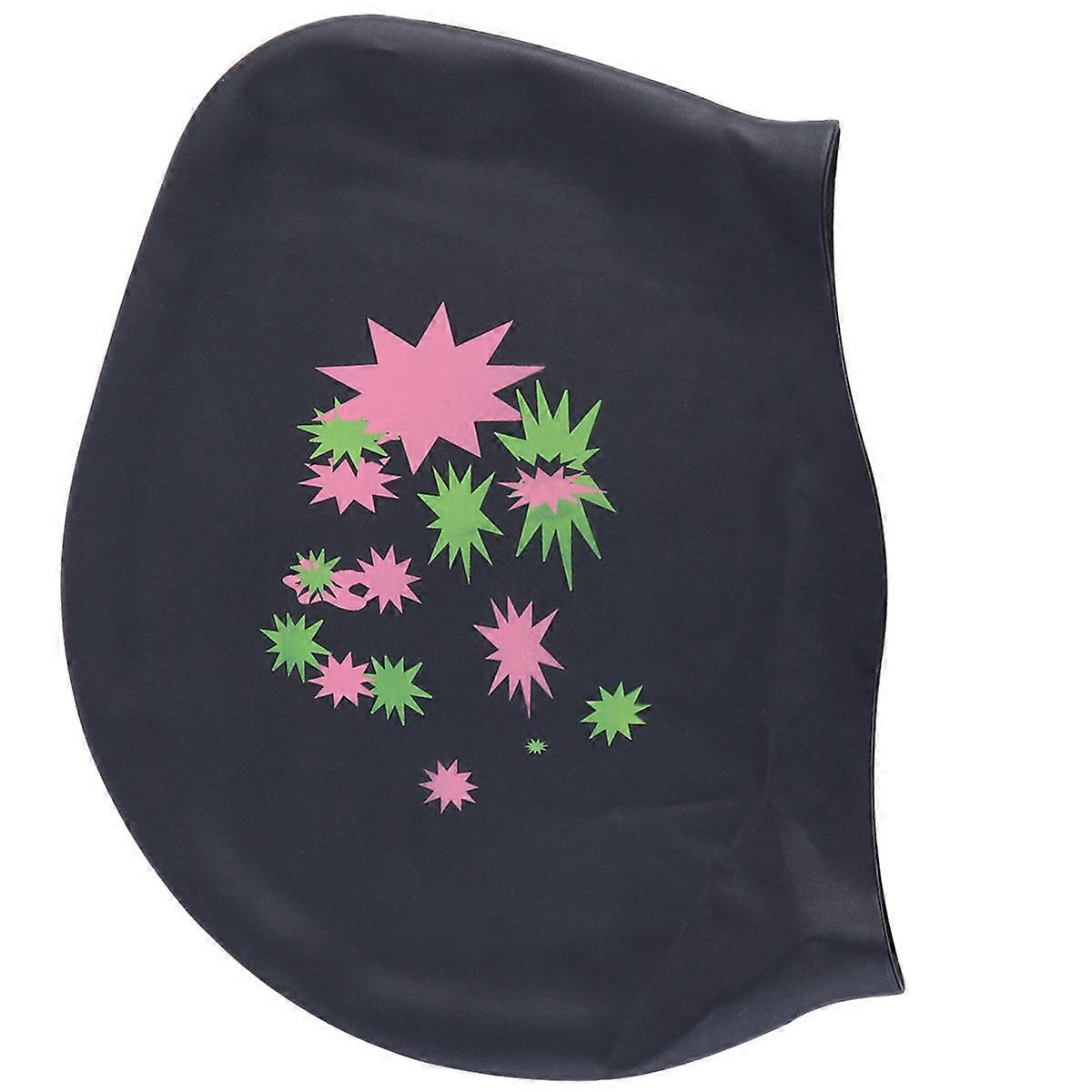 Star Pattern Silicone Swimming Cap for Long Hair with Ear Protection Black Random Design