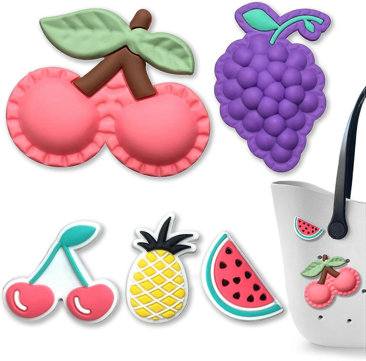 5Pcs Fleur D’été Fruit Breloques Pour Bogg Sac PVC Caoutchouc Totes Inserts Charms Accessoires Pour Sac À Main Plage Tote Bag