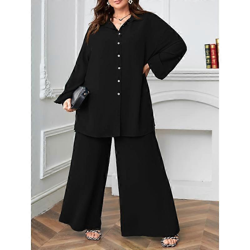 Plus Size Women's New Relaxed Buttons Casual Breathable Elegant Two Piece Set