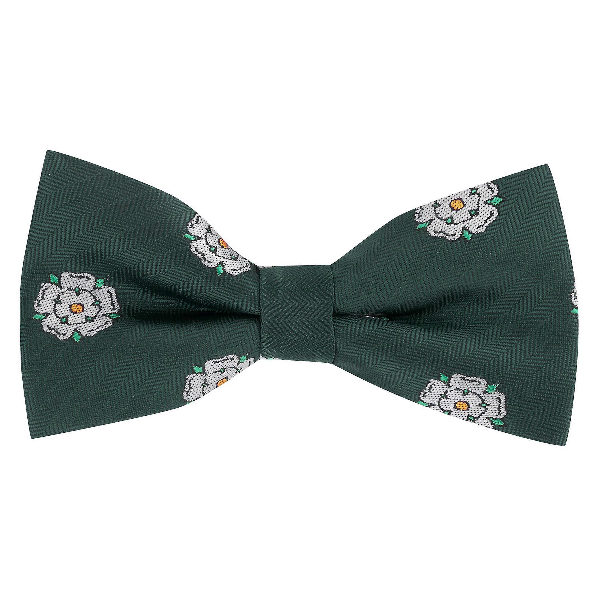 Dark Green Yorkshire Rose Herringbone Bow Tie