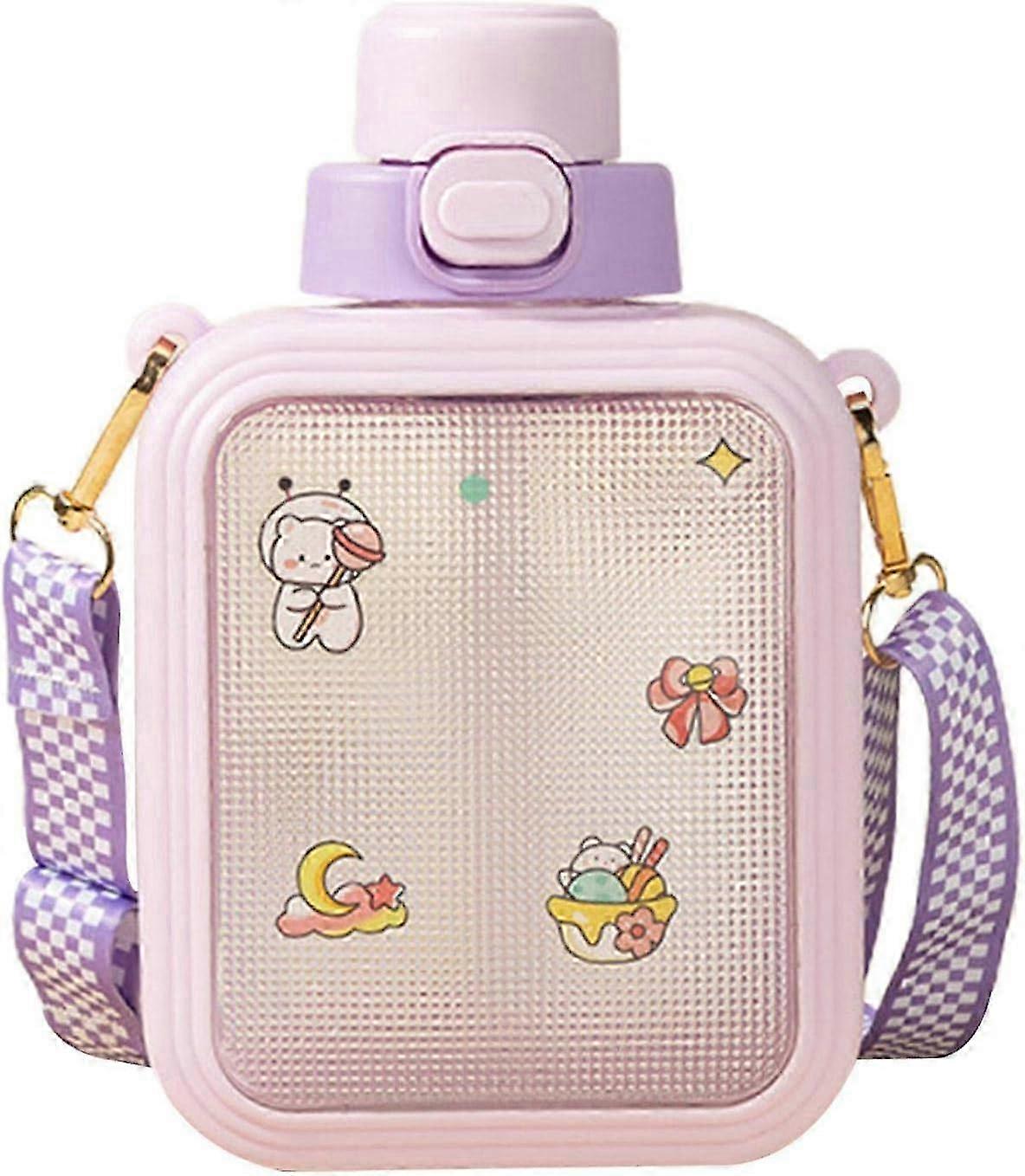 Square water bottle, with straw,adjustable strap,portable leak-proof cup