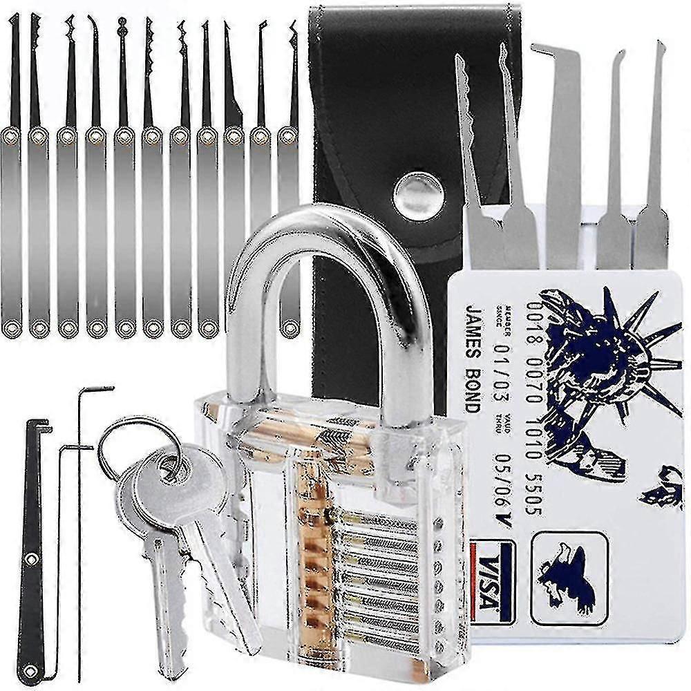 20-Piece Lock Pick Set with Transparent Training Padlocks for Beginners, Practice Lock Picking Tools Kit