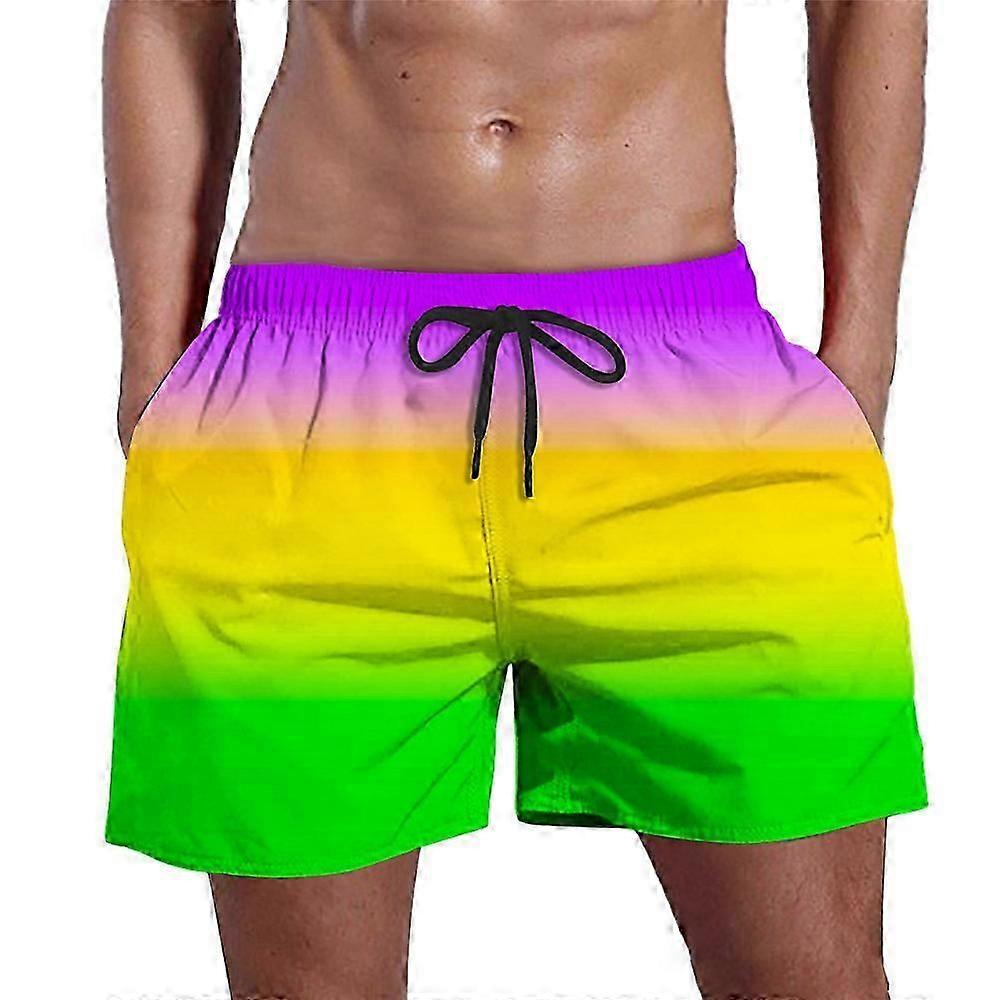 Mens Gradient Color Beach Pants LGBT Gay Pride Rainbow Elastic Waist Drawstring Shorts Summer Casual Swim Trunks