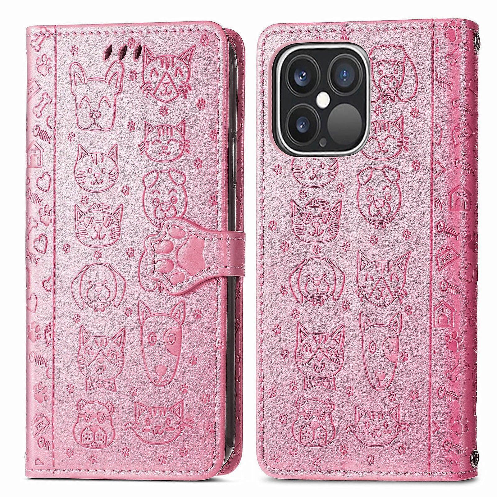 حالة لفون 13mini الوردي القط الكرتون الجلود فليب بطاقة فتحة