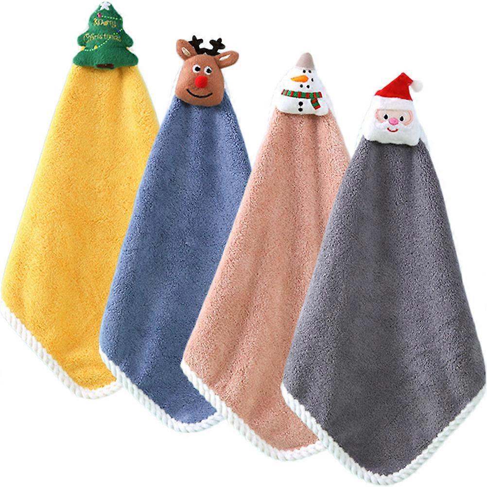 Christmas Design Hand Towel For Kitchen Cleaning Square Coral Fleece 4Pcs