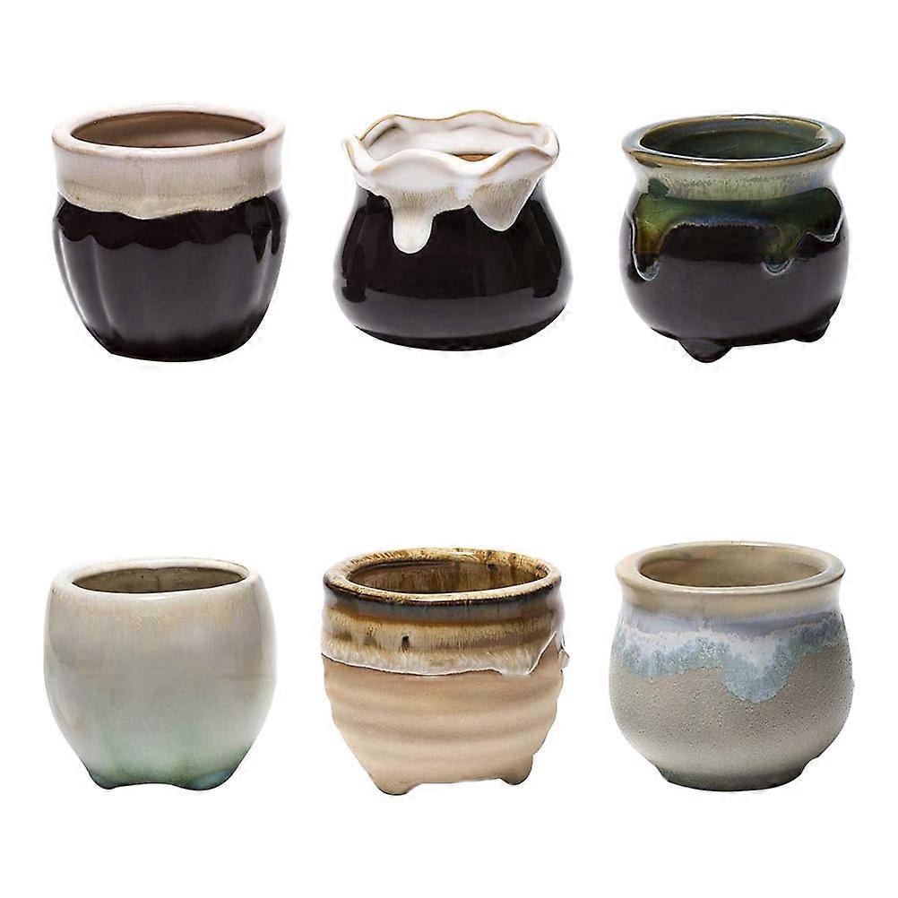 Ceramic Succulent Flowerpot for Storage Use 6Pcs Assorted Color Mini Planters
