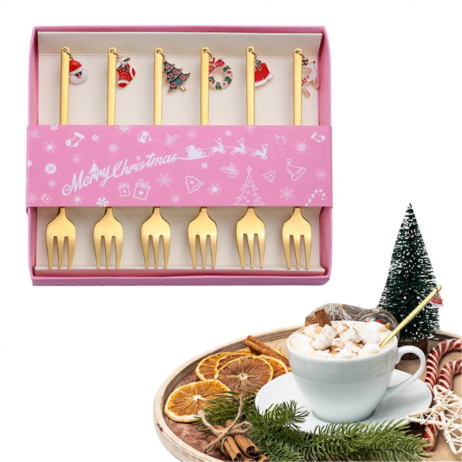 Weihnachts-Kaffeelöffel Set, 6 Stück Dessertlöffel in Lebensmittelqualität für Kaffee, Tee, Suppe und Gewürze