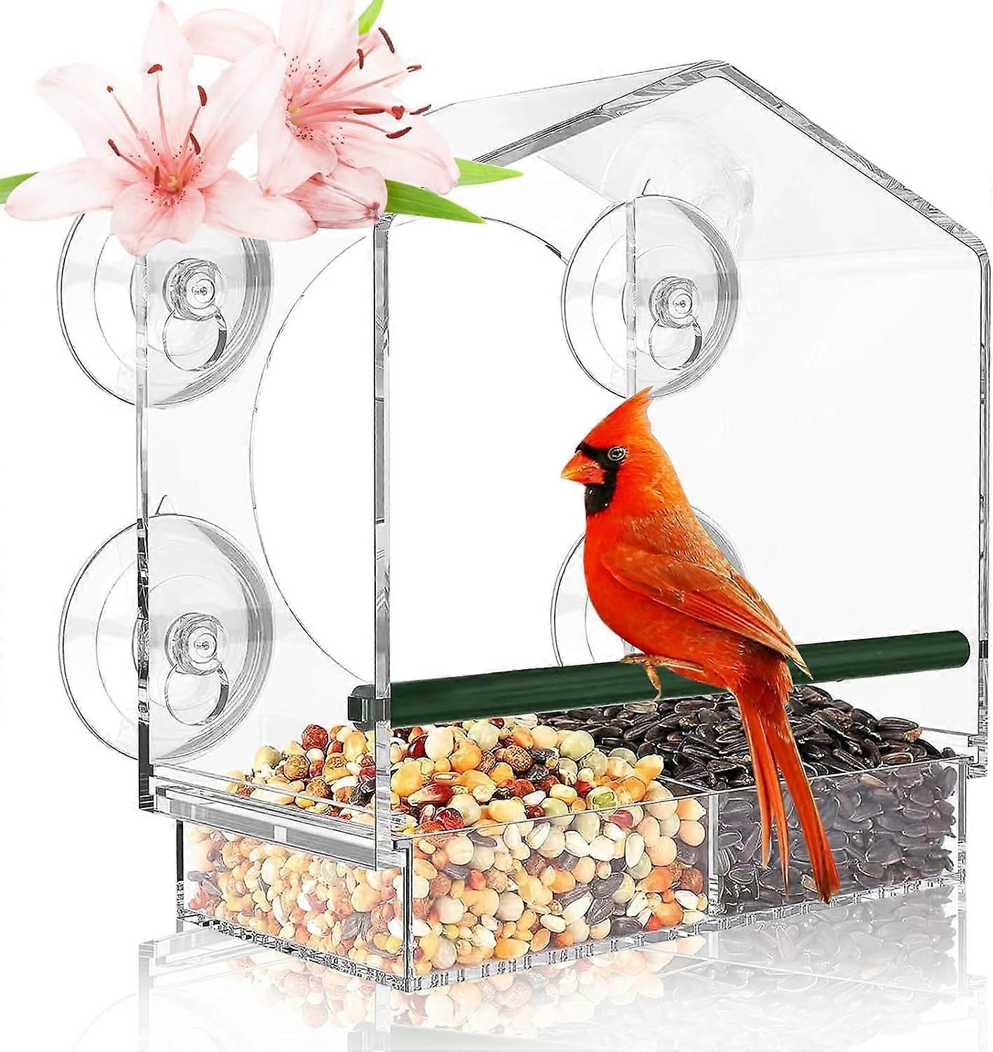 Window Bird Feeder with Removable Feeding Tray for Backyard Outdoor Large Bird House for Cardinal Chicks and More.(Housing Pattern)