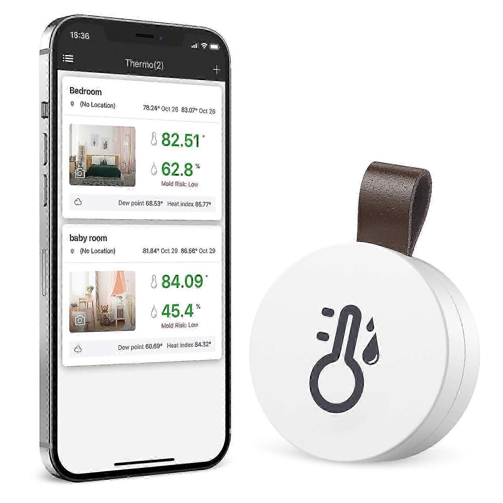 Bluetooth Hygrometer Thermometer - Mini Sensor Temperature Monitor Home Office iOS Android