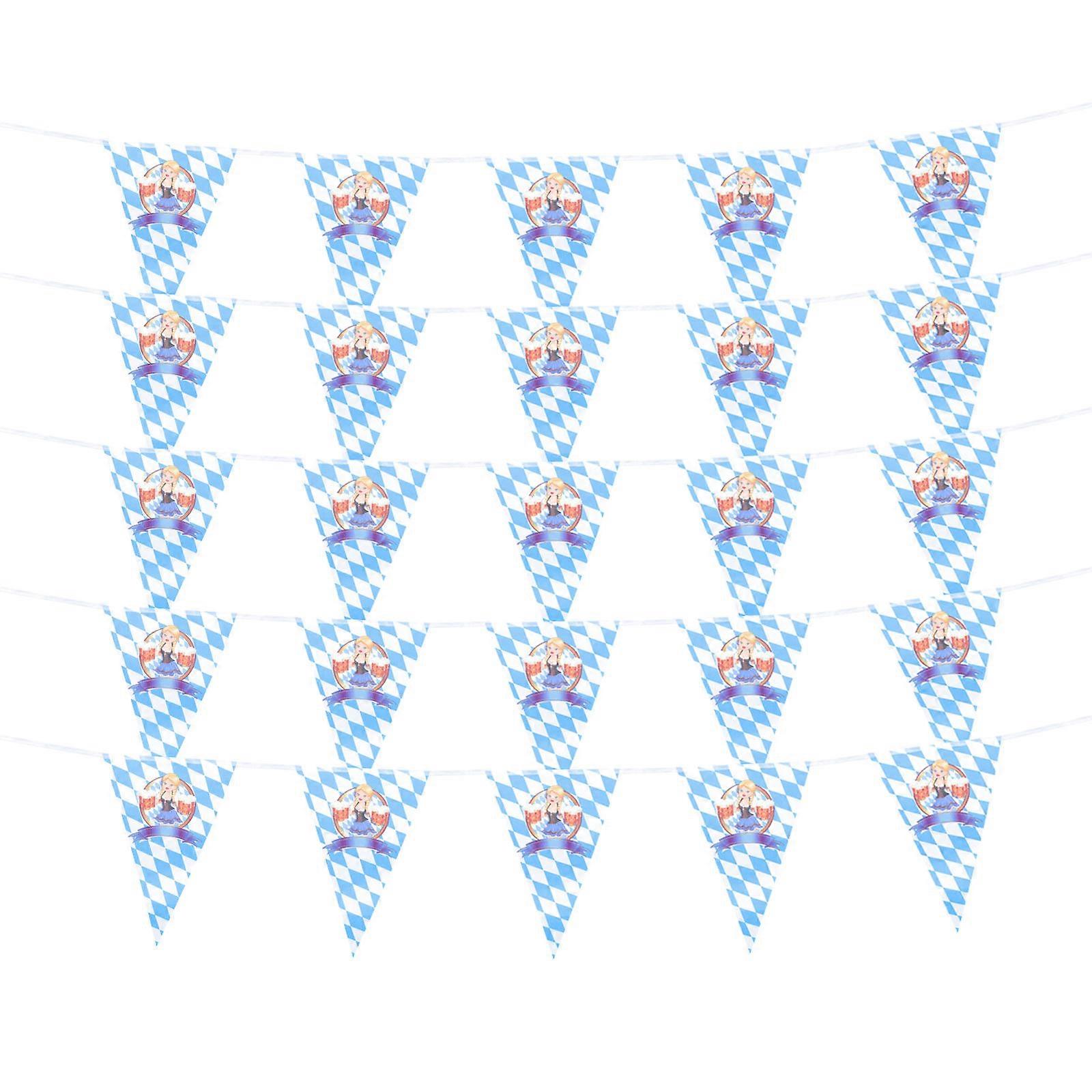 Lightweight Reusable Beer Festival Pennant Banner with Bavarian Blue and White Check Pattern for Oktoberfest Party Supplies and Themed Bunting