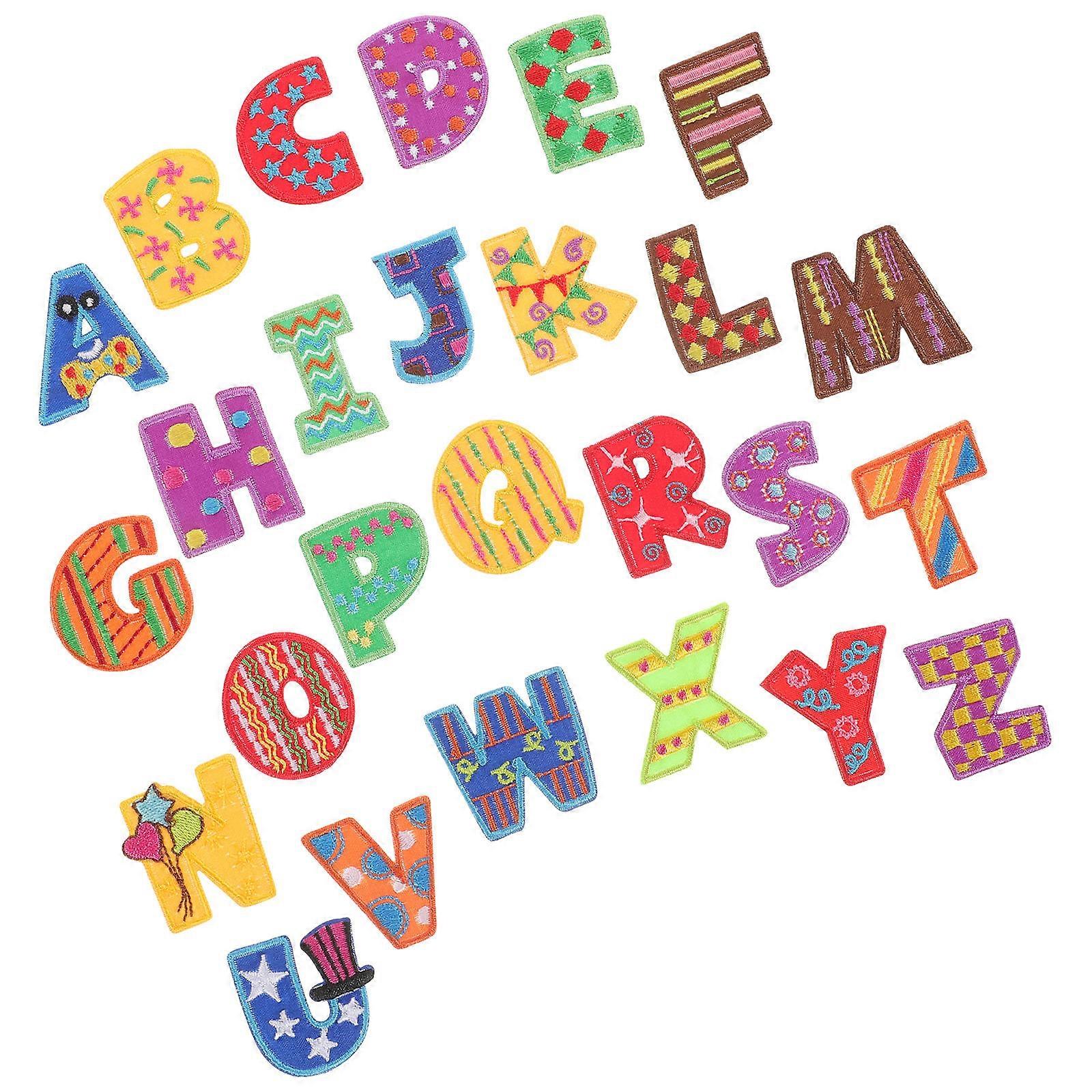 Iron On Embroidery Patches Letter Patches Diy Activities Assorted Color Rectangular Shape 26Pcs