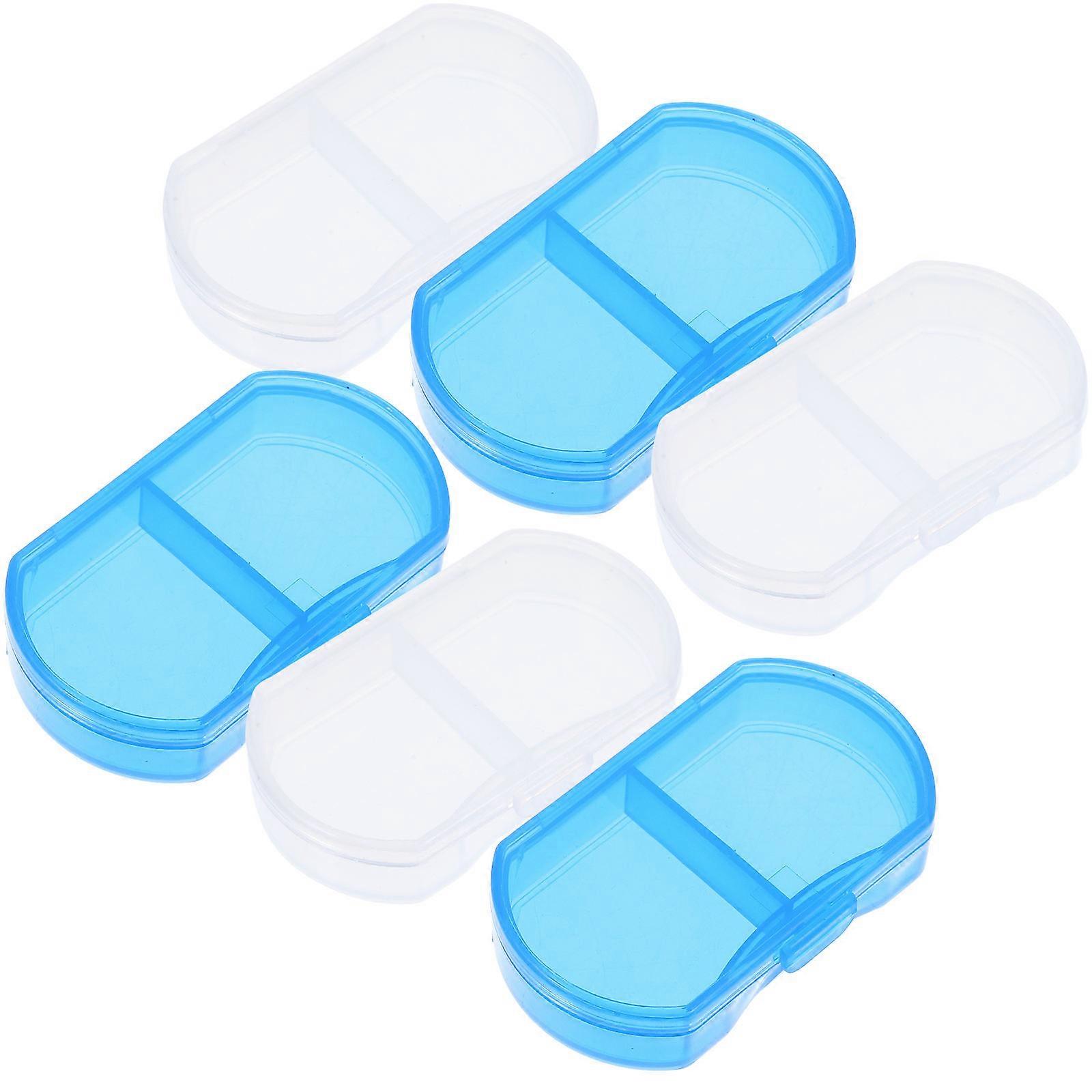 Travel Mini Box Plastic Blue Small Storage Box Daily Use Portable Pill Case Two Compartments 6Pcs