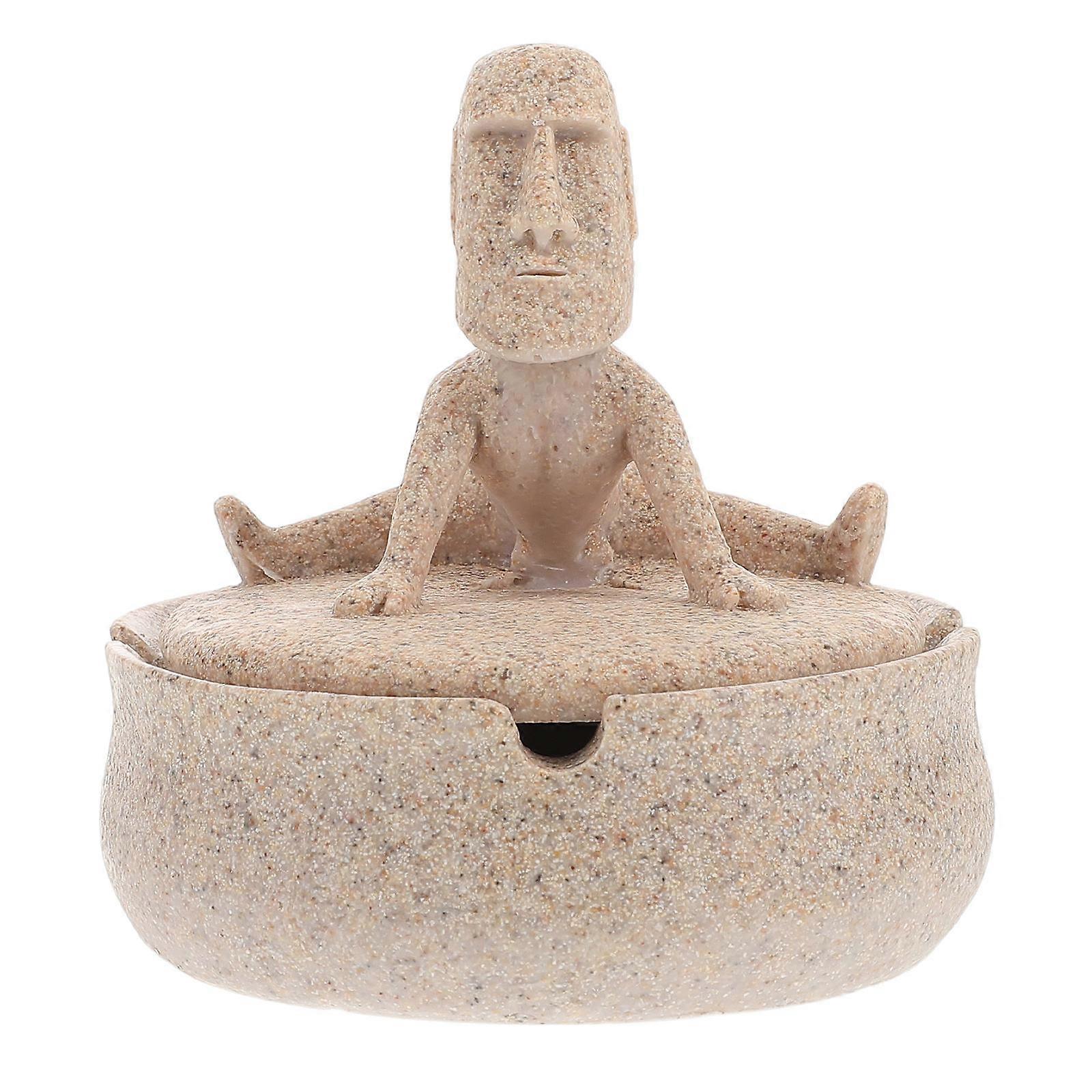 Desktop Ash Holder Resin Ash Tray Stone Figure Shape Decorative For Office Use Easy to Clean 1Pcs