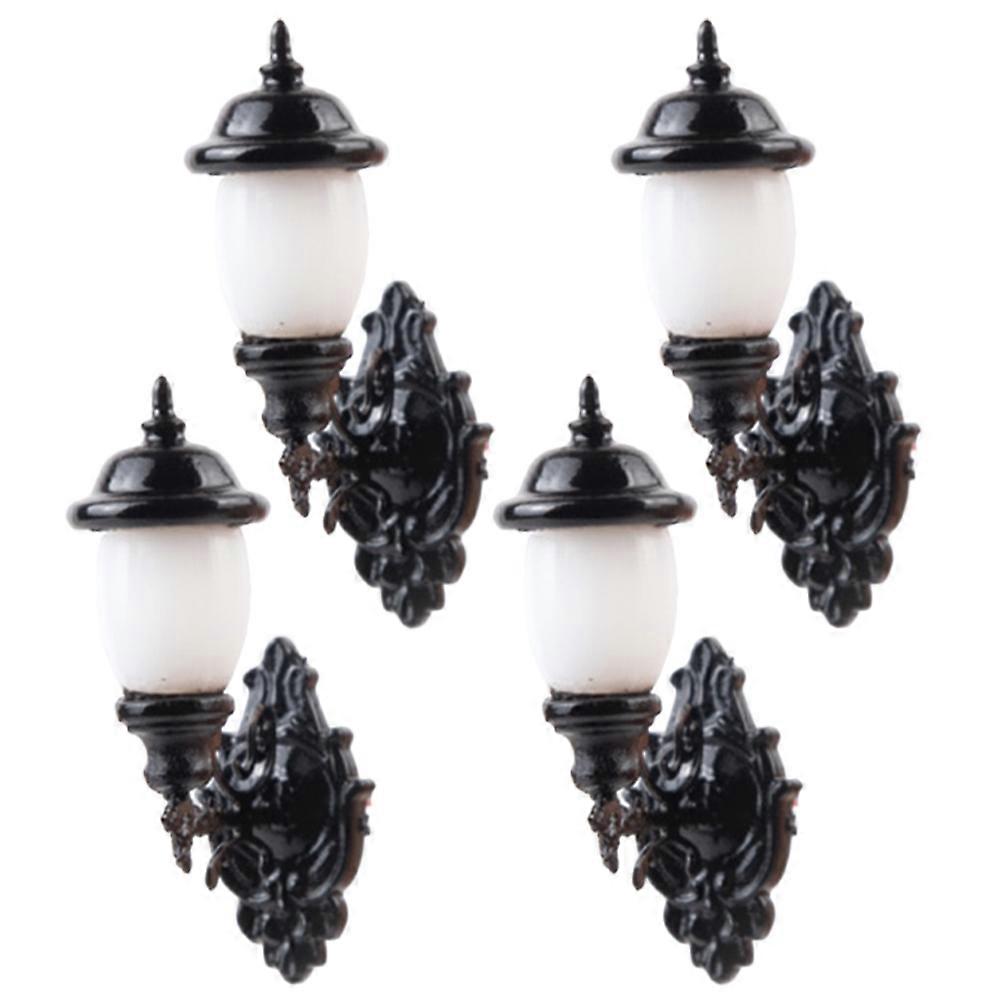 Mini Wall Lamp Decor Dollhouse Lighting Wall ABS Material Black Color 1.9X2.8CM DIY Accessory 4Pcs
