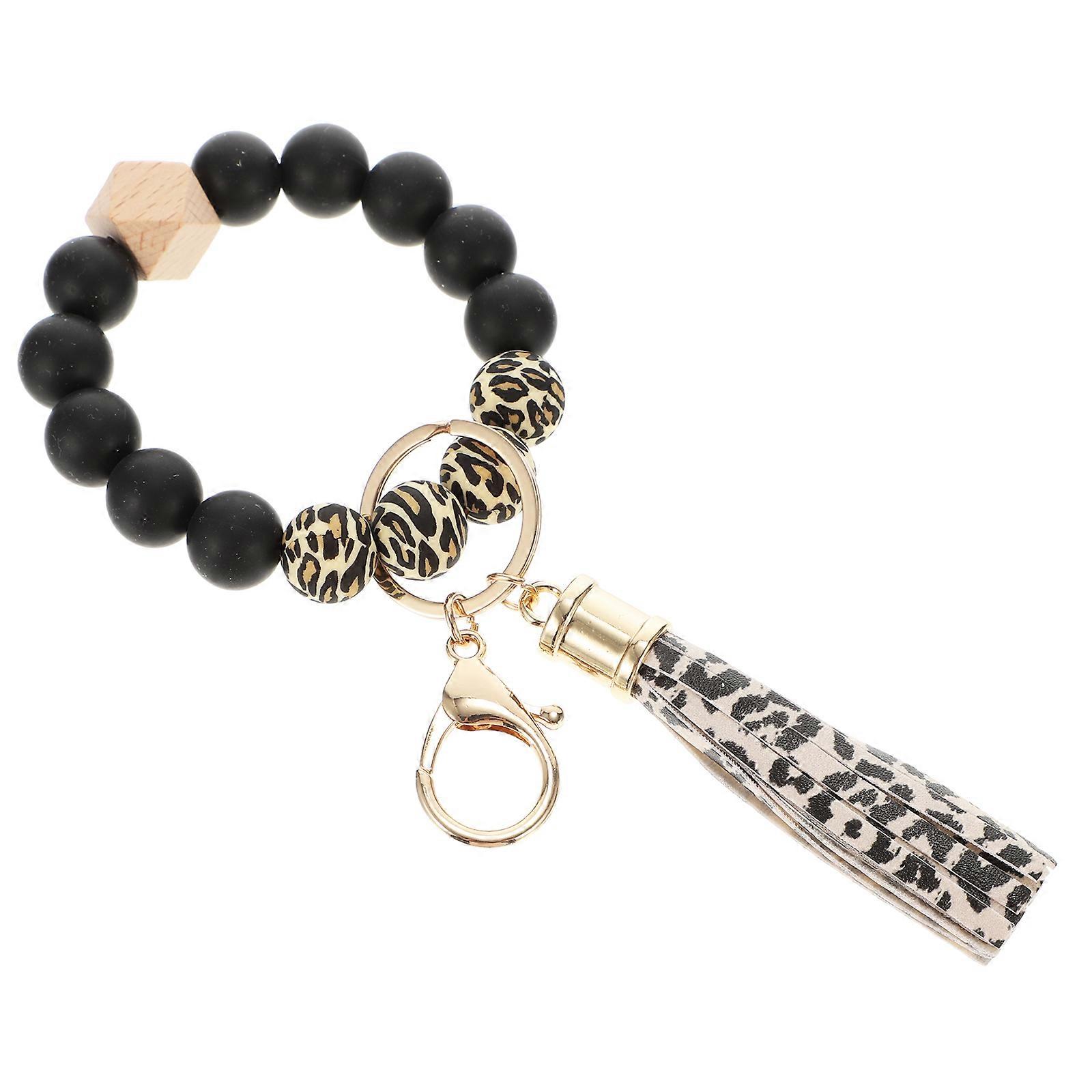 Beaded Wristlet Key Chain Round Shape Silicone Material Home Use Traveling 1Pcs