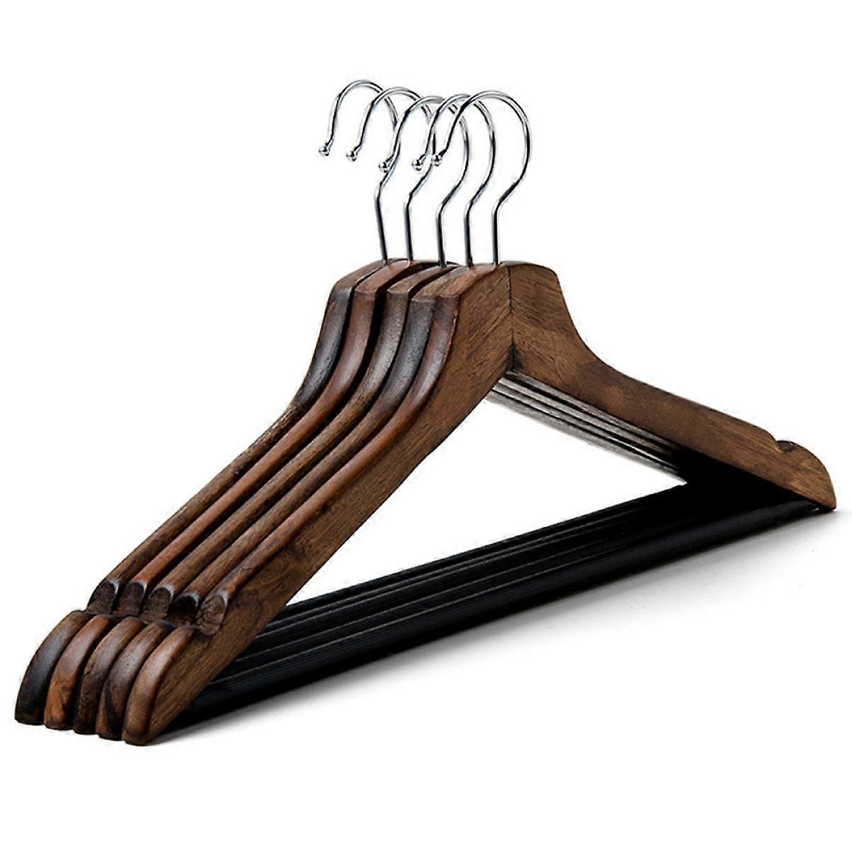 Multifunctional High Quality Solid Coat Hangers Set of 2 with Rustproof Hooks Non-Slip Crossbar Natural Walnut Finish