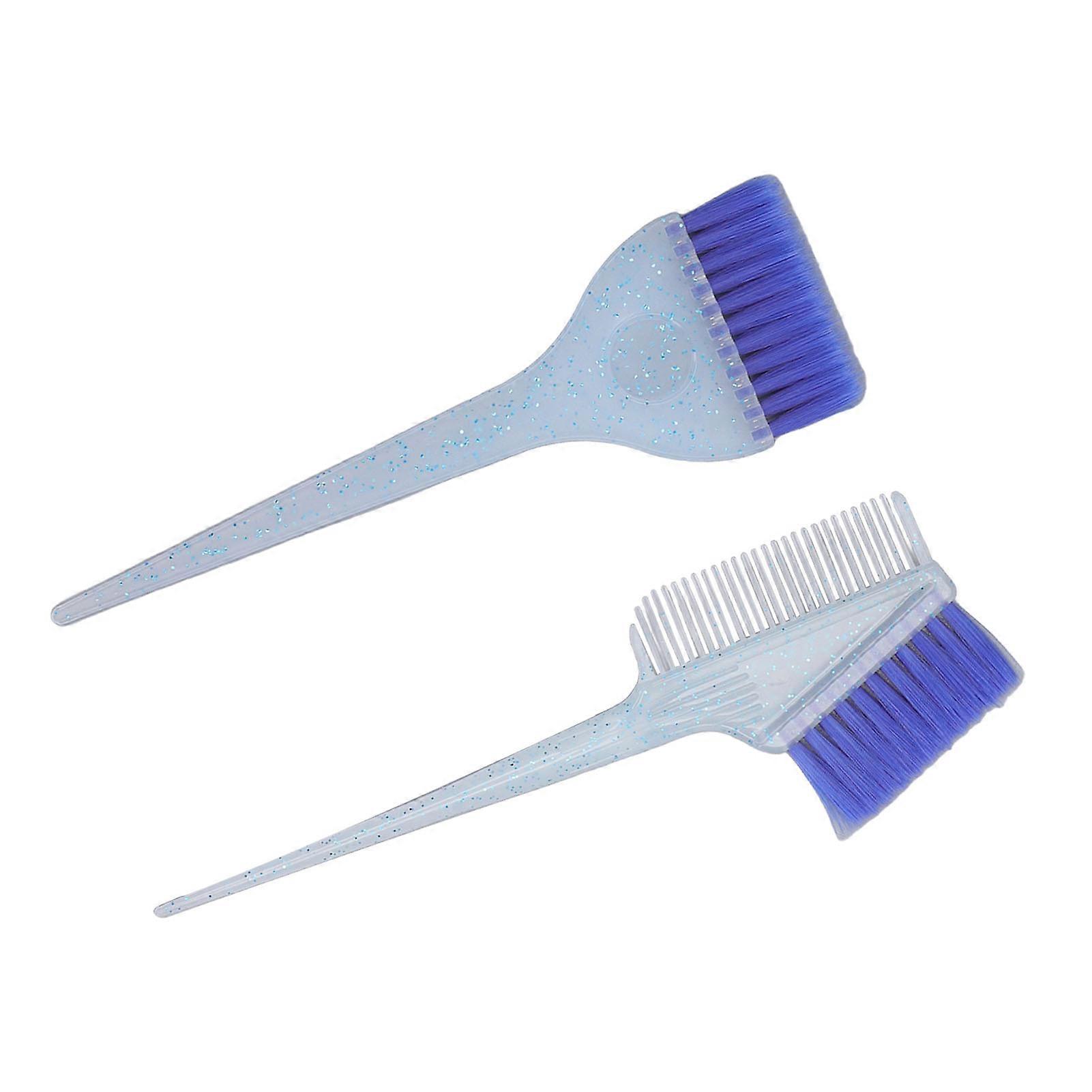 2pcs Soft Nylon Hair Highlighting Brush Applicator Double Sided Hair Dye Brush Comb with Glitter Handle Blue 